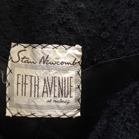 Vintage 1960s Stan Newcomb Black Wool Tweed Velvet Mid Length Winter Coat - S - Picture 10 of 10